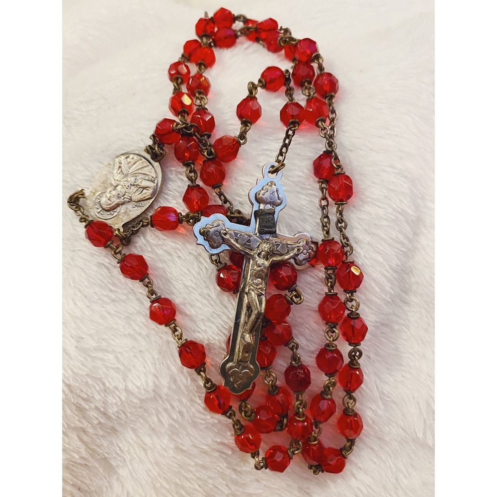SOLD Antique Vampire Red Glass Rosary - Picture 2 of 8